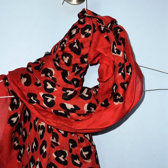 Stella & Dot scarf, leopard hearts.  Could be worn multiple ways!  34x78 inches. - Picture 2 of 4